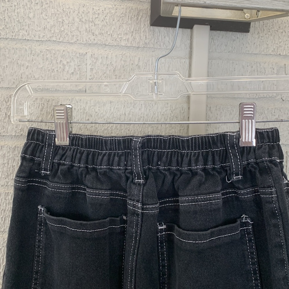 Kreamy Cargo Straight Leg Jeans Women Size S Elastic Waist Contrast Stitching - Picture 4 of 13